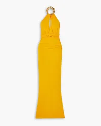 Rebecca Vallance Phoenix chain-embellished cutout ruched jersey gown - Yellow Yellow