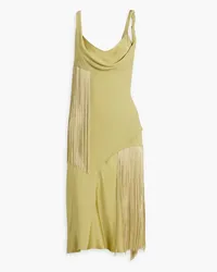 Victoria Beckham Fringed draped crepe dress - Green Green