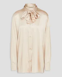 Gentryportofino Pussy-bow silk-organza paneled stretch-silk satin blouse - White White