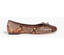 Tory Charm bow-embellished snake-effect leather ballet flats - Animal print