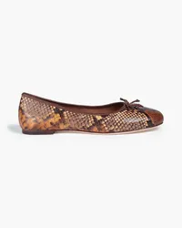 Tory Burch Tory Charm bow-embellished snake-effect leather ballet flats - Animal print Animal