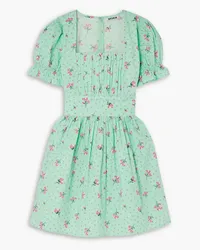 BATSHEVA Popham pintucked floral-print cotton-poplin mini dress - Green Green