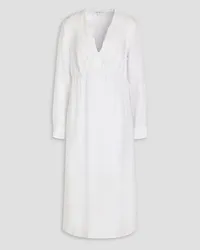 James Perse Empire gathered Lyocell and linen-blend midi dress - White White