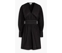 Shirred cotton-poplin mini dress - Black