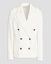 Brunello Cucinelli Double-breasted bead-embellished cotton-blend jersey blazer - White White