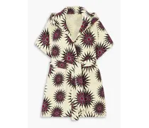 Printed cotton-terry hooded robe - Burgundy