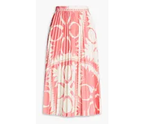 Pleated printed crepe de chine midi skirt - Pink