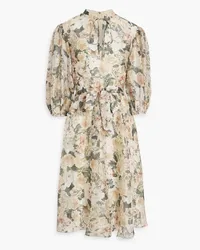 Mikael Aghal Tie-detailed floral-print habotai dress - Yellow Yellow