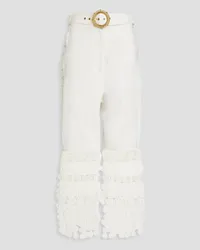 Zimmermann Cropped guipure lace and linen straight-leg pants - White White