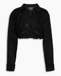 Jacquemus La Chemise Machou cropped cotton and linen-blend canvas shirt - Black Black