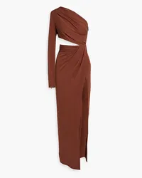 Ronny Kobo Aido one-sleeve cutout jersey maxi dress - Brown Brown