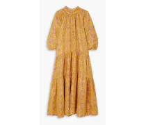 Trinidad tiered floral-print silk midi dress - Yellow