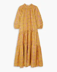 APIECE APART Trinidad tiered floral-print silk midi dress - Yellow Yellow