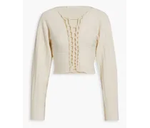 Cropped braided ribbed wool-blend sweater - White