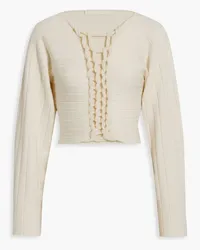 Dion Lee Cropped braided ribbed wool-blend sweater - White White