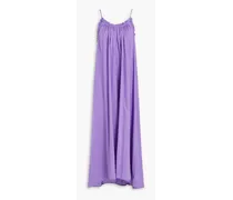 Gathered cotton and silk-blend poplin midi dress - Purple