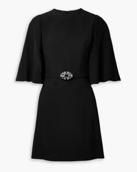 Andrew GN Cape-effect belted crystal and faux pearl-embellished crepe mini dress - Black Black