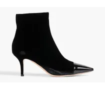 Lucy patent leather-trimmed velvet ankle boots - Black