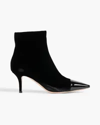 Gianvito Rossi Lucy patent leather-trimmed velvet ankle boots - Black Black