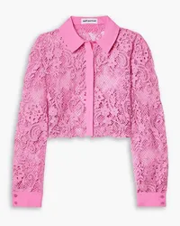 Self-Portrait Cropped crepe-trimmed corded lace top - Pink Pink