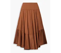 Pleated cotton midi skirt - Brown