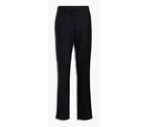 Satin-trimmed wool and mohair-blend tapered pants - Blue