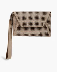 Brunello Cucinelli Bead-embellished perforated suede pouch - Neutral Neutral