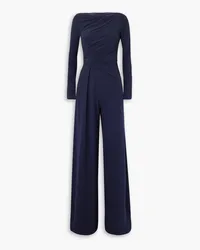 Talbot Runhof Gathered stretch-jersey jumpsuit - Blue Blue