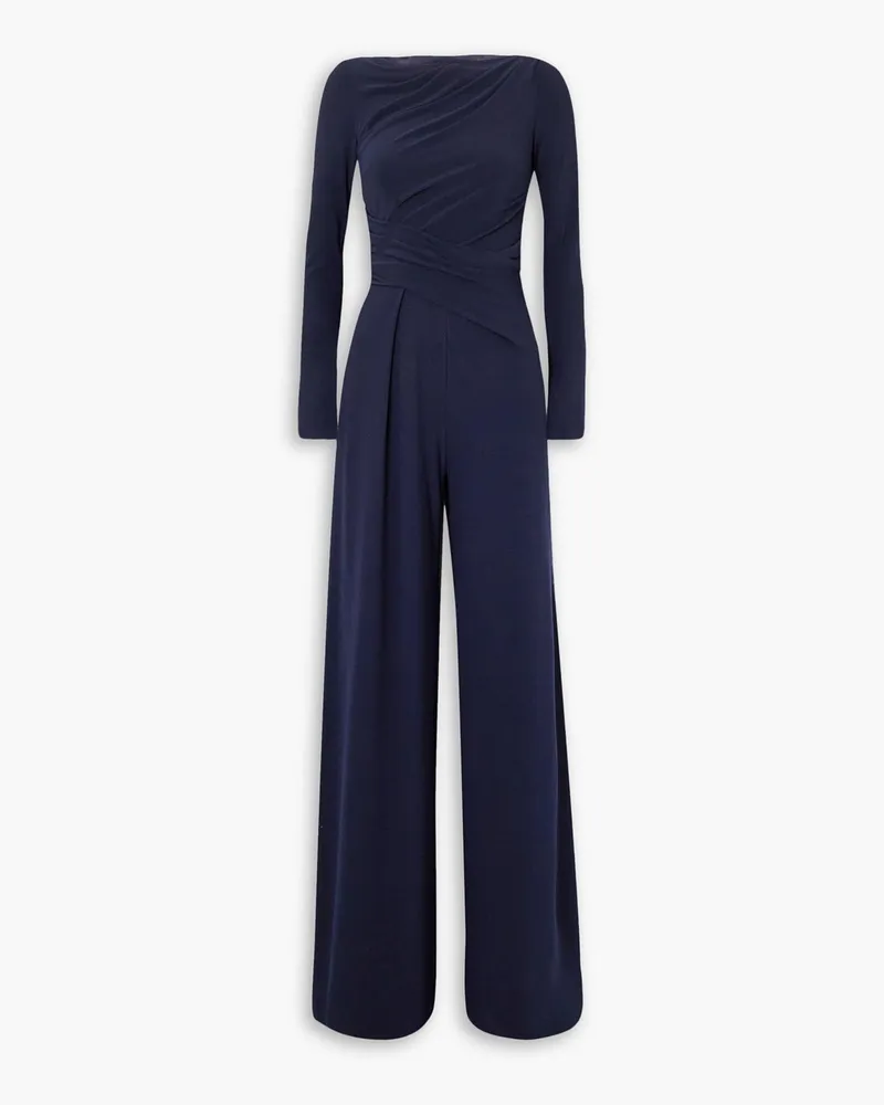 Talbot Runhof Gathered stretch-jersey jumpsuit - Blue Blue