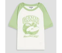 Printed two-tone cotton-jersey T-shirt - Green