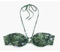 Bronce Peonia Ocaso floral-print underwired halterneck bikini top - Green