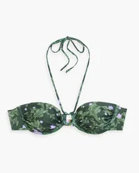 AGUA BENDITA Bronce Peonia Ocaso floral-print underwired halterneck bikini top - Green Green