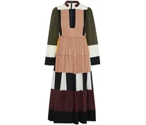 Color-block plissé silk crepe de chine midi dress - Multicolor