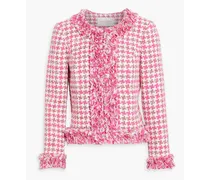 Frayed houndstooth cotton-blend tweed jacket - Pink