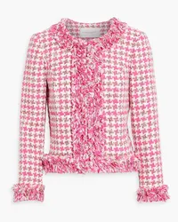 Carolina Herrera New York Frayed houndstooth cotton-blend tweed jacket - Pink Pink