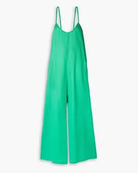 Rivet Utility Sun Goddess cotton-seersucker wide-leg jumpsuit - Green Green