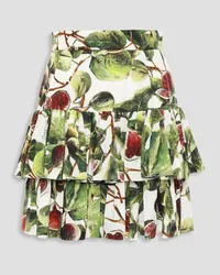 Dolce & Gabbana Tiered printed cotton-poplin mini skirt - White White