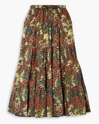 Ulla Johnson Makana tiered printed cotton-poplin maxi skirt - Brown Brown