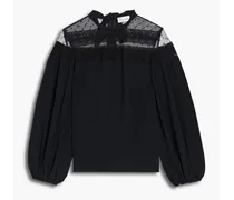 RED Valentino Lace and point d'esprit-paneled crepe de chine top - Black Black