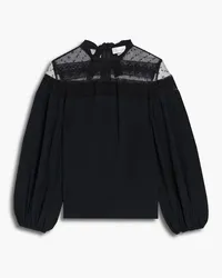 RED Valentino Lace and point d'esprit-paneled crepe de chine top - Black Black