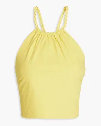 RED Valentino Cropped cotton-blend poplin halterneck top - Yellow Yellow