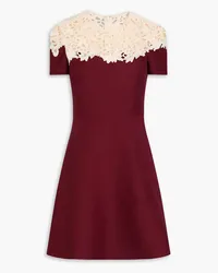 Valentino Garavani Guipure lace-paneled wool and silk-blend crepe mini dress - Burgundy Burgundy