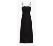 Cutout cotton-blend poplin midi dress - Black