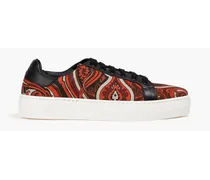 Leather-trimmed paisley-print ottoman sneakers - Red