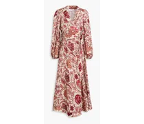 Paisley-print linen midi dress - Neutral