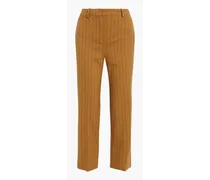 Cropped striped wool-blend twill straight-leg pants - Brown