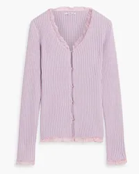 Olivia Rubin Tansy lace-trimmed ribbed-knit cardigan - Purple Purple