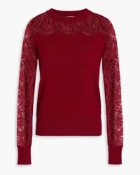 See by Chloé Lace-paneled cotton and cashmere-blend sweater - Red Red