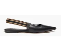 Bead-embellished leather slingback point-toe flats - Black