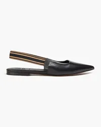 Brunello Cucinelli Bead-embellished leather slingback point-toe flats - Black Black